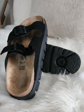 Birkenstock Papillio Black Two-Strap Sandals with Tan Footbed